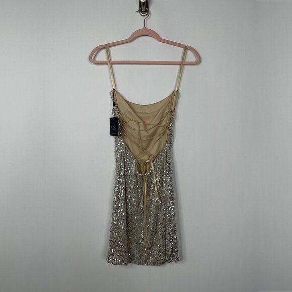 NWT Mac Duggal Shimmer Strappy Backless Mini Dress Silver 2 #9805 - Picture 2 of 5